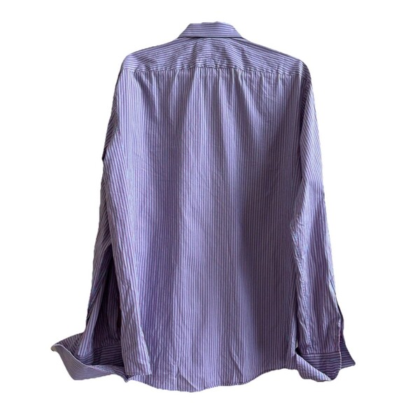 Thomas Pink Blue/Red Stripe Slim Fit Traveller Button Down Spread Shirt 16.5 - Picture 7 of 9